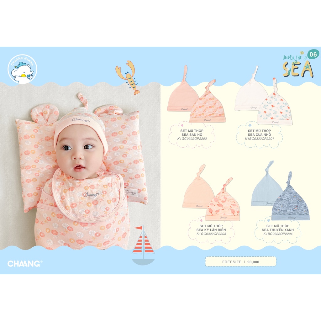 Set mũ thóp cho trẻ sơ sinh cotton mềm Chaang sea