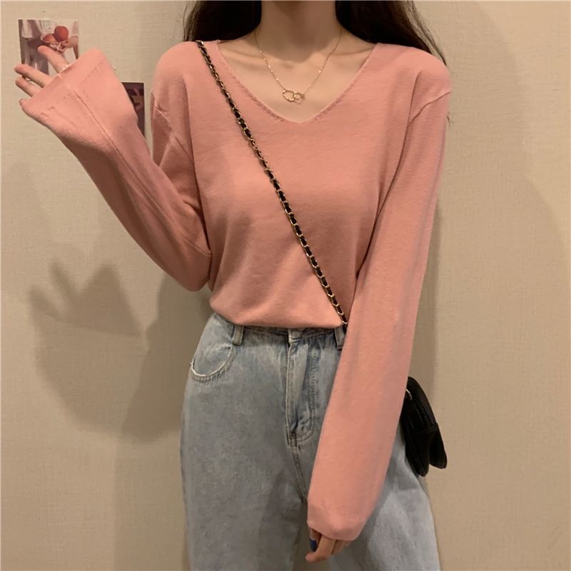 Áo Thun Nữ Dài Tay Cổ Chữ V Phong Cách Mới