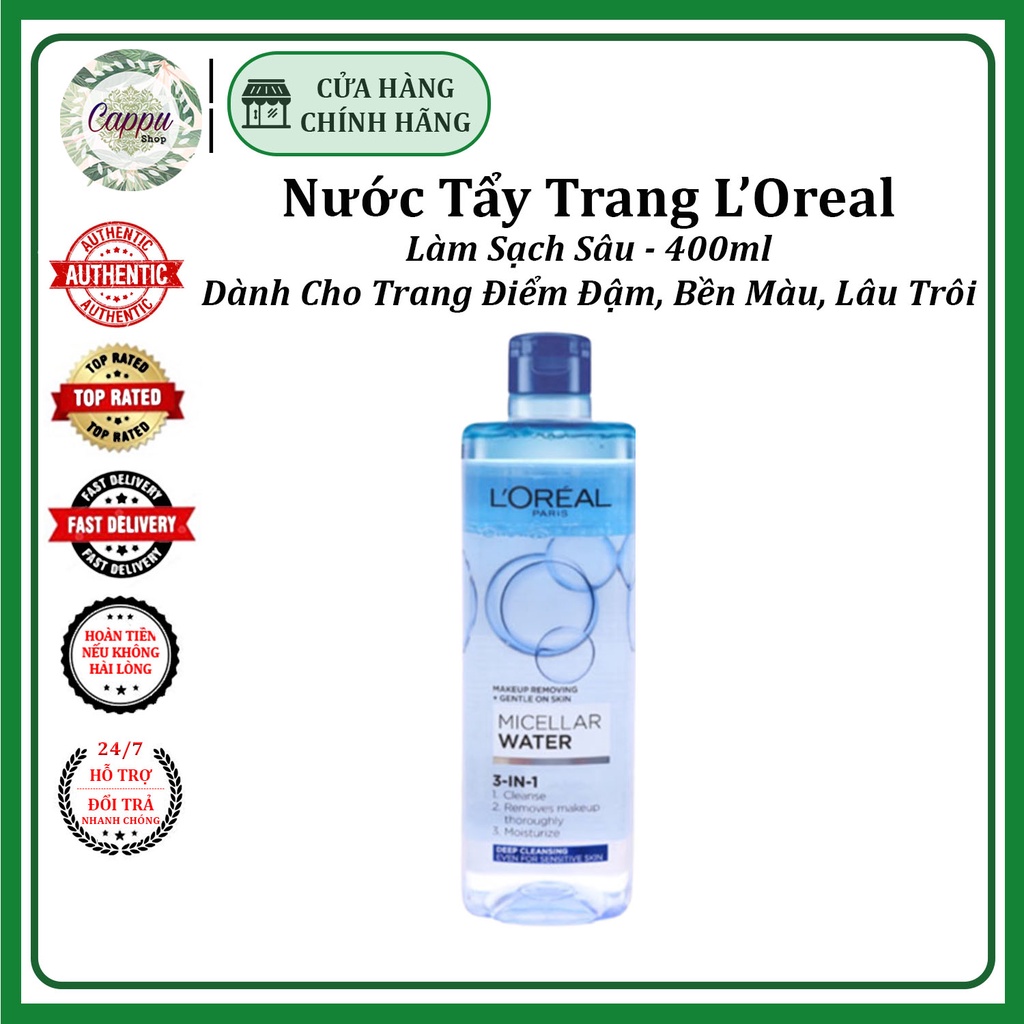 Nước Tẩy Trang Loreal [FREE SHIP] 400ml - L'Oreal Paris 3-in-1 Micellar Wate