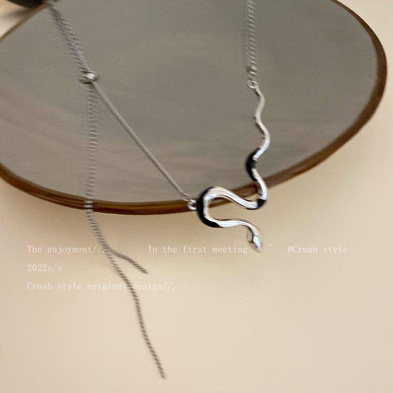 Vòng cổ 17KM màu bạc mặt dây hình rắn thời trang cho nữ