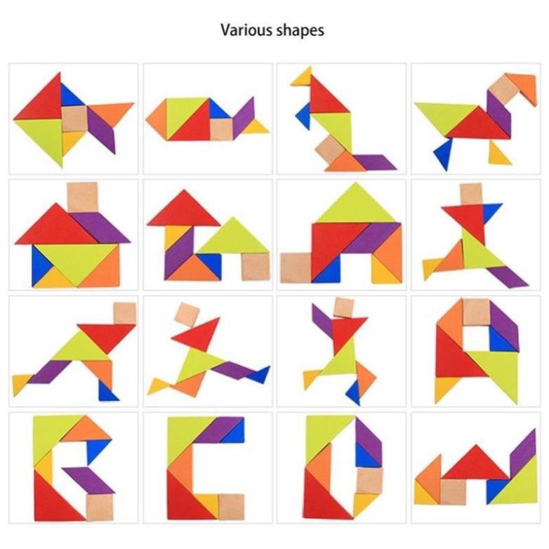 [SIÊU TRÍ TUỆ] Đồ Chơi Xếp Hình, Xếp Gạch Trí Tuệ Tangram Bằng Gỗ - BEOSMART- Nhỏ gọn, dày 1.2cm, nhiều màu
