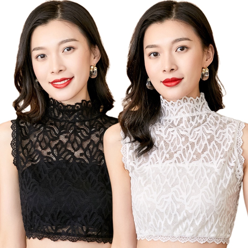 Áo Kiểu Cổ Cao Viền Ren Hoa Màu Trơn Có Thể Tháo Rời Thời Trang Cho Nữ