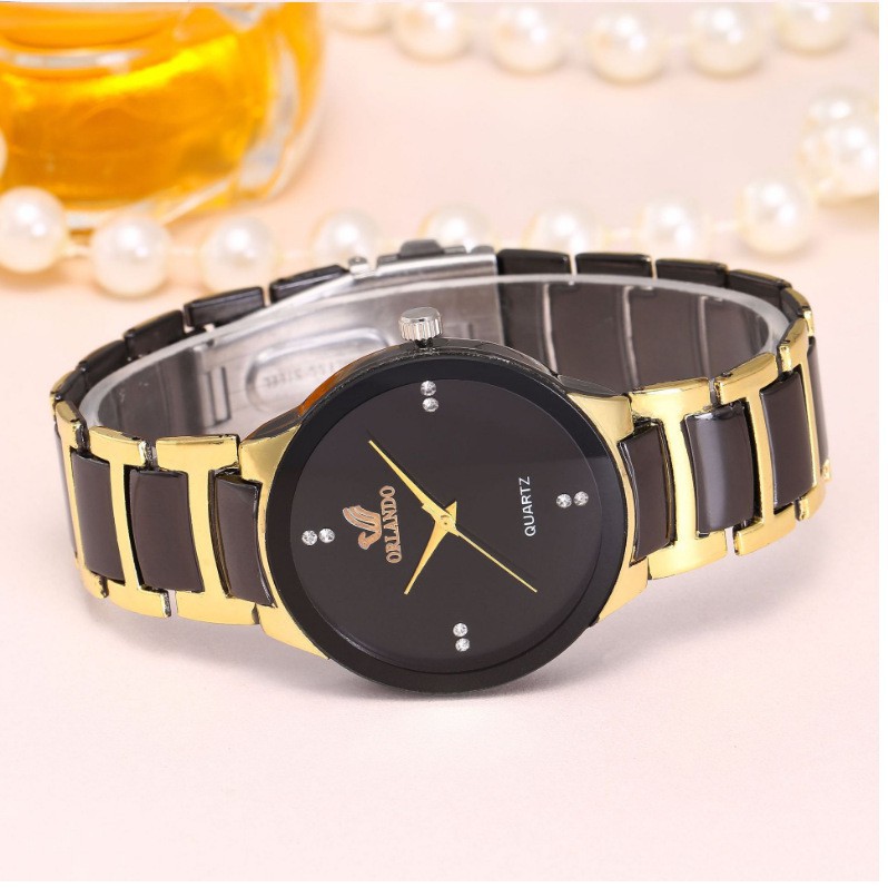 Đồng hồ nam Orlando số đính đá dây đen vàng thời trang ORD01 TẶNG vòng tỳ hưu may mắn -loại đẹp