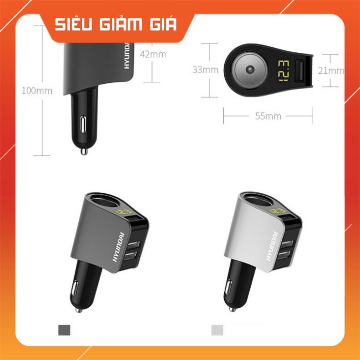 Sản Phẩm Tẩu Sạc Ô tô, Xe Hơi Hyundai 1 Tẩu Tròn (3 cổng USB) - Có Đèn Led Báo Điện Áp Phù Hợp Hầu Hết Các Dòng Xe