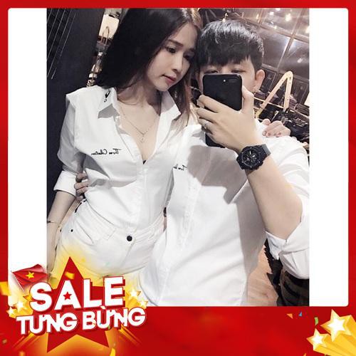 Sơ mi nam nữ cao cấp trắng thêu chữ AT 67 - Hàng nhập khẩu