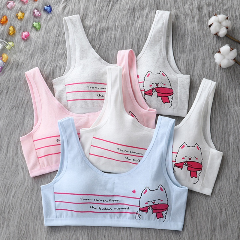 Áo Bra Cotton In Hình Cún Con Dễ Thương Có Đệm Ngực Cho Bé Gái