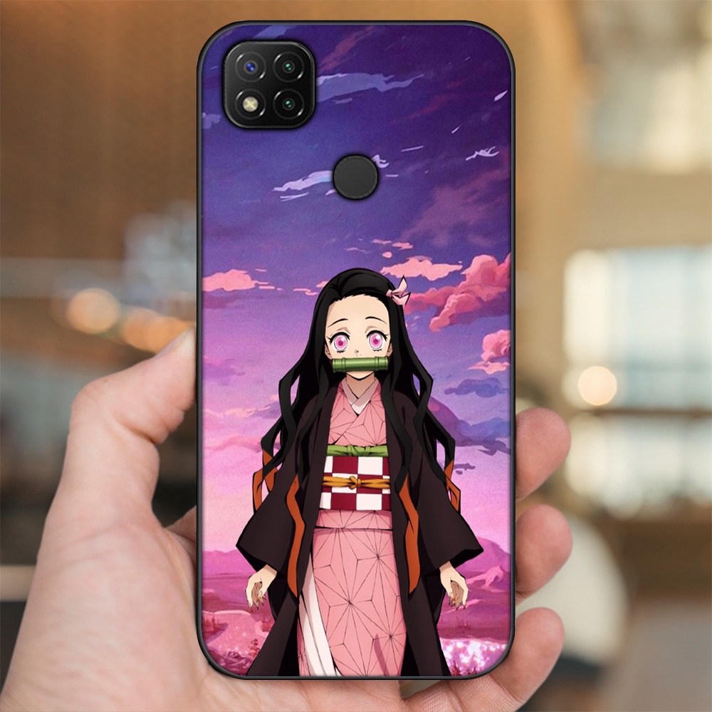 Ốp lưng Xiaomi Redmi 9C viền đen in hình Nezuko Kimetsu no Yaiba