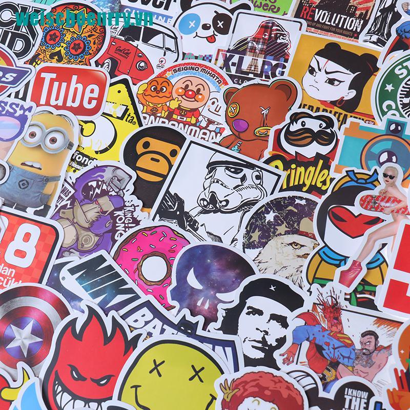 Weis♪Bộ 100 Miếng Dán Graffiti Hoạt Hình Trang Trí Ván Trượt / Laptop / Vali /