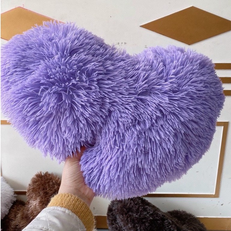 GỐI TRANG TRÍ HÌNH TRÁI TIM CHẤT LIỆU NỈ NHUNG LÔNG DÀI MẪU SIÊU CUTE