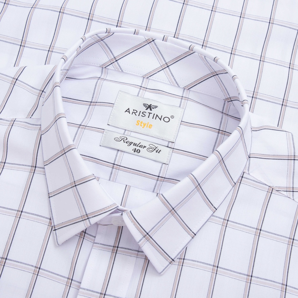 [MẪU MỚI] Áo sơ mi nam ngắn tay ARISTINO họa tiết trắng kẻ nâu thanh lịch, nhã nhặn - ASS037S2