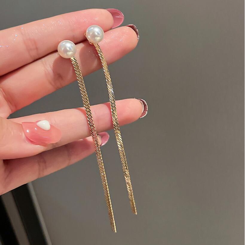 Bông Tai Mạ Bạc 925 Dáng Dài Đính Ngọc Trai Phong Cách Hàn Quốc