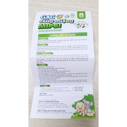 Hộp 30 gói gạc răng miệng Mipbi cho trẻ từ sơ sinh