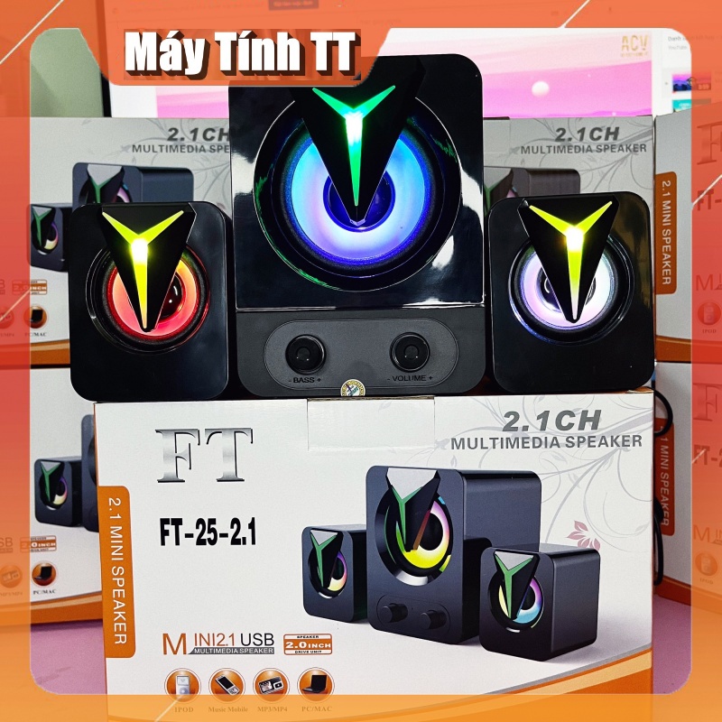 Loa máy tính để bàn mini LED TT25 BASS CỰC ĐÃ  2.1 dành cho PC Laptop Điện thoại có led - Máy Tính TT