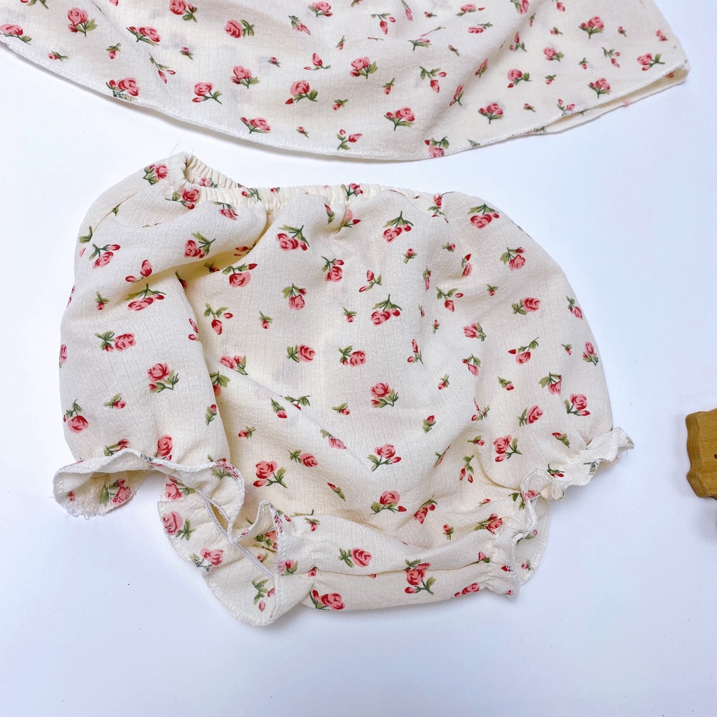 Set quần áo hoa nhí, Đồ bộ bé gái quần áo cánh tiên vải đũi- bộ cánh tiên bé gái xinh xắn cho bé hàng đẹp mã B02