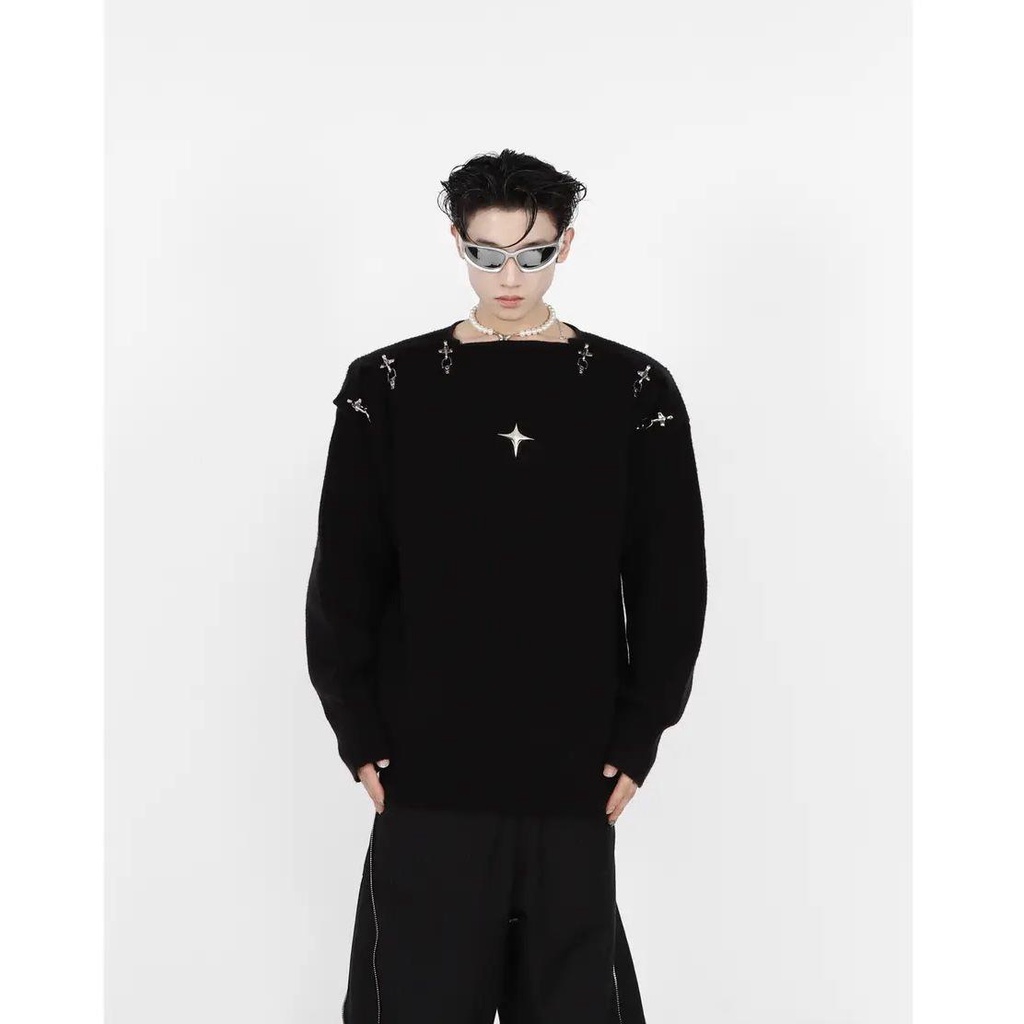 Áo Sweater Dệt Kim Tay Dài Phối Khóa Kim Loại Thời Trang Thu Đông 2022
