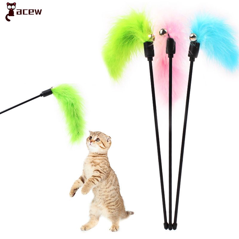 Teaser Rod Wand Toys Pet Cat Feather Toys Cat Stick Chaser Wand Random Color ❤acew