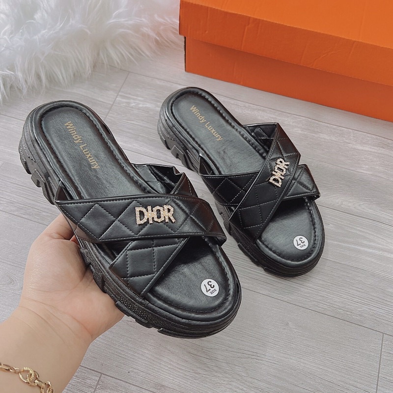 Ảnh Thật- Dép nữ đế xuồng 2cm quai chéo chần chỉ tag Ior