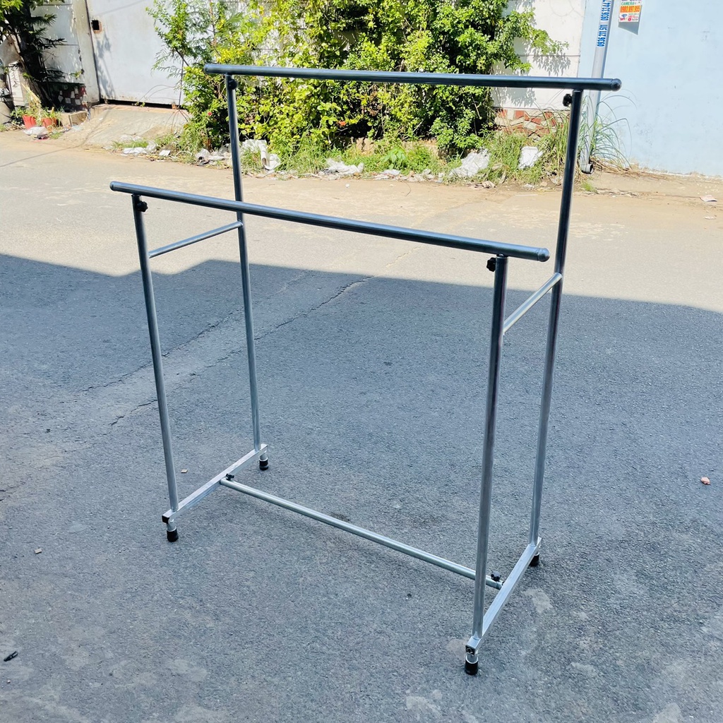 Sào phơi đồ đôi inox chắc chắn, chân vuông cao cấp, treo quần áo không khoen (R50*D120*C130cm)