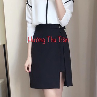 chân váy xẻ tà đùi khuy sắt thời trang