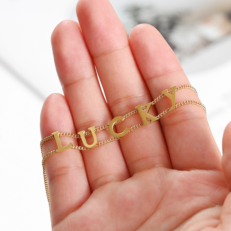 Dây Chuyền Mặt Chữ Lucky Chống Thấm Nước Chống Dị Ứng Thời Trang