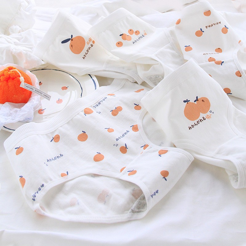 Quần Lót Nữ Cotton chống viêm mềm mại đáng yêu họa tiết cam đào Set 8032