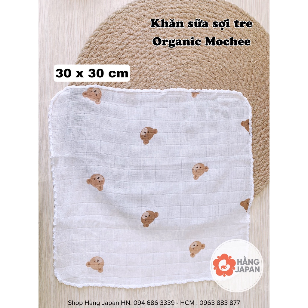 Hộp 6 khăn sữa sợi tre organic Mochee họa tiết hình gấu - mềm mại, không xù lông cho bé 30x30cm