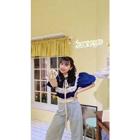 Áo croptop KANAYO tay ngắn xanh đậm cổ điển Ngochancutie