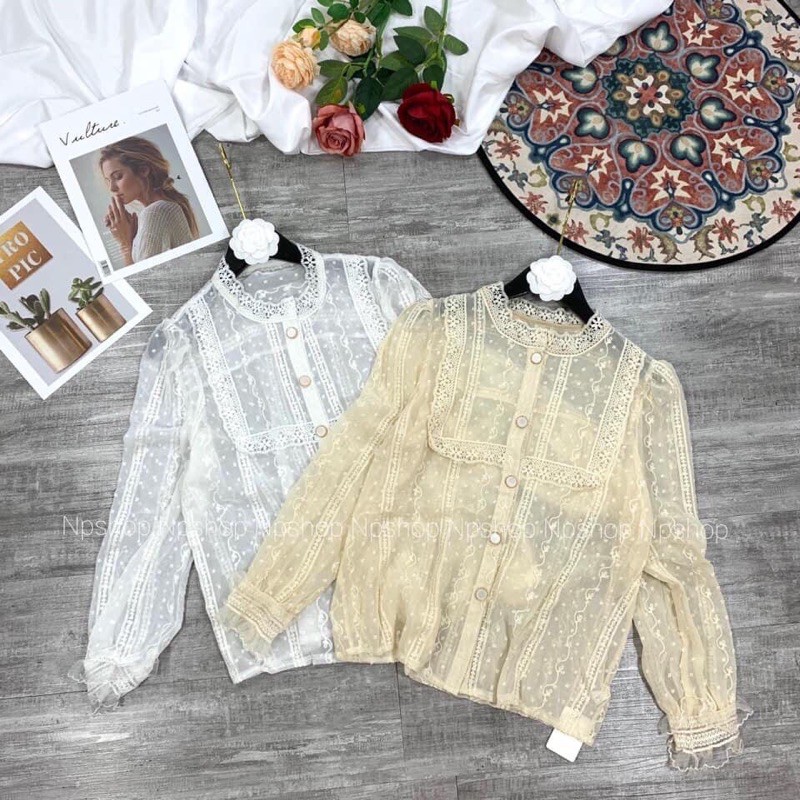 Áo von tơ hạt pha ren xinh lắm ạ! Màu: kem! Size sm!