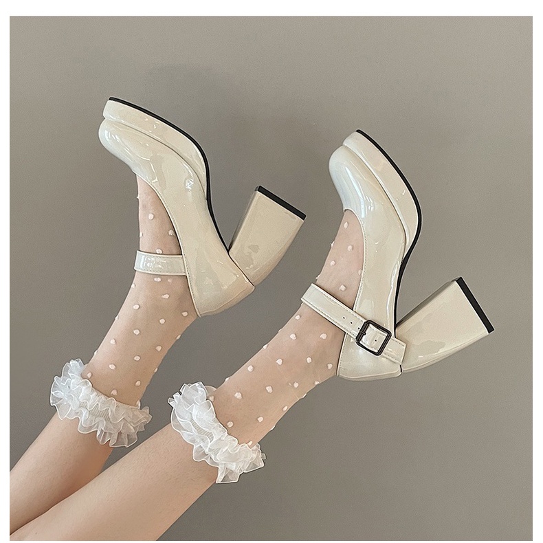 Giày Lolita nữ - Mary Jane cao gót gài khuy đế vuông mũi tròn cao 8cm chuẩn hàng quảng châu