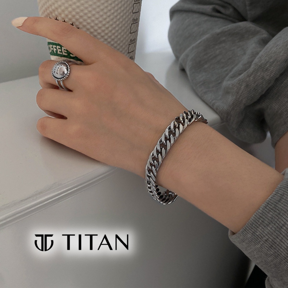 Lắc tay nam nữ unisex chốt khóa cài, vòng tay cuban bracelet sợi xích cá tính chắc chắn, màu bạc đẹp không gỉ TITAN Shop