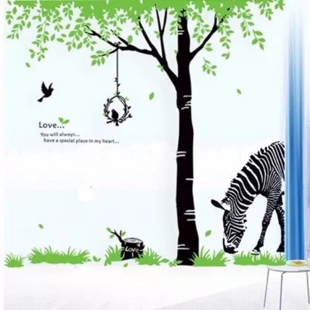 BỘ COMBO DECAL GHÉP ĐÔI dán tường - Thân Cây Xanh vòng nguyệt quế Và Ngựa Văn ( 3 TẤM )