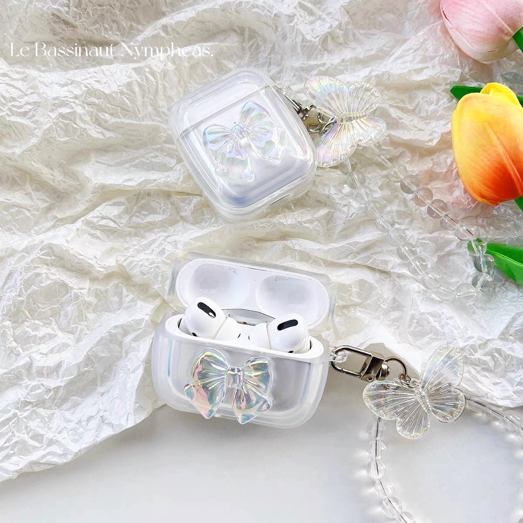 Vỏ Bảo Vệ Hộp Sạc Tai Nghe Bluetooth airpods 1/2 pro Bằng tpu Mềm Trong Suốt Đính Nơ Lấp Lánh Dễ Thương