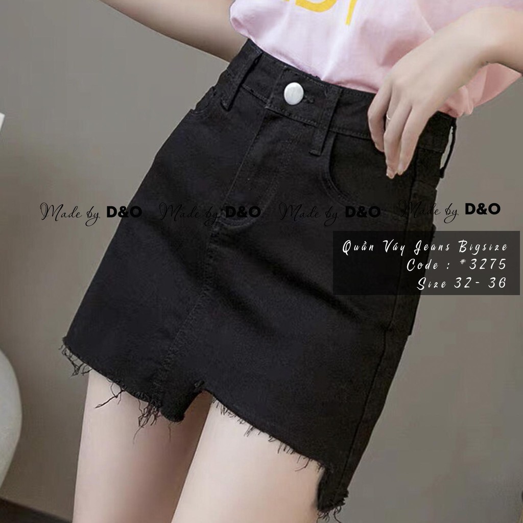 Quần Váy Jeans Bigsize Đen/Xanh - Có Quần Trong - Cắt Lai Tua U - Lưng Cao/Co Giãn [Size 32~36]