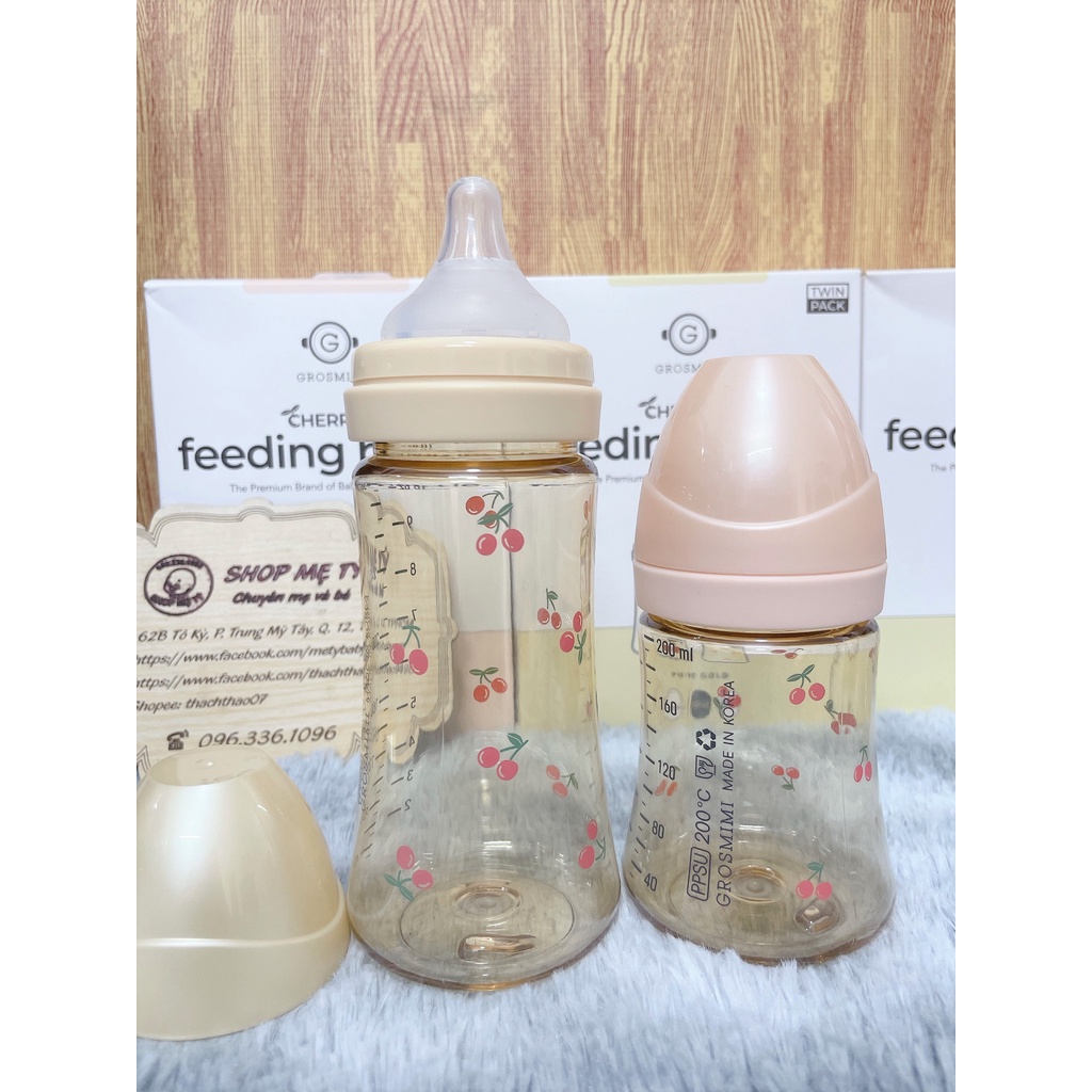 [TÁCH SET] Bình sữa Grosmimi Cherry nội địa Hàn cho bé size 200ml - 300ml