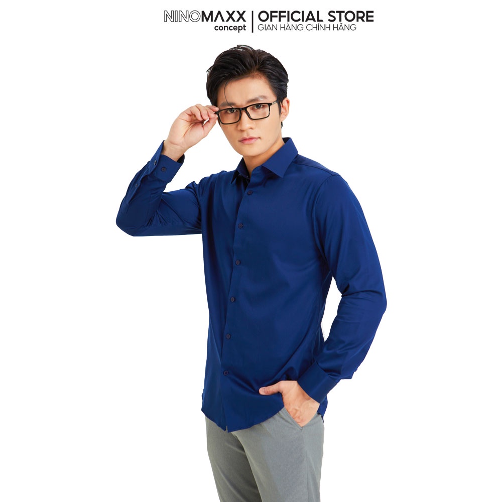 Áo Sơ Mi Nam Ninomaxx Tay Dài màu xanh đậm 100% cotton mã 2009028