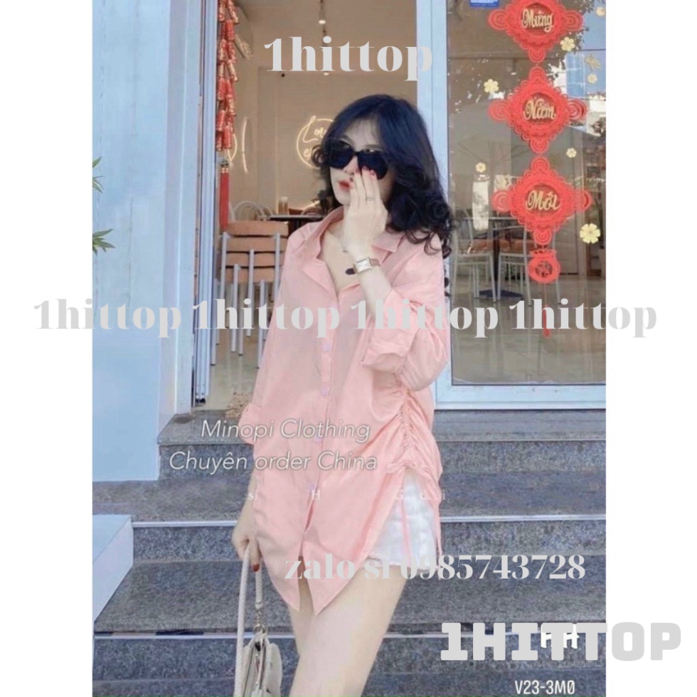 áo sơ mi tay bồng rút eo 2 màu trắng hồng HA00055 1hittop