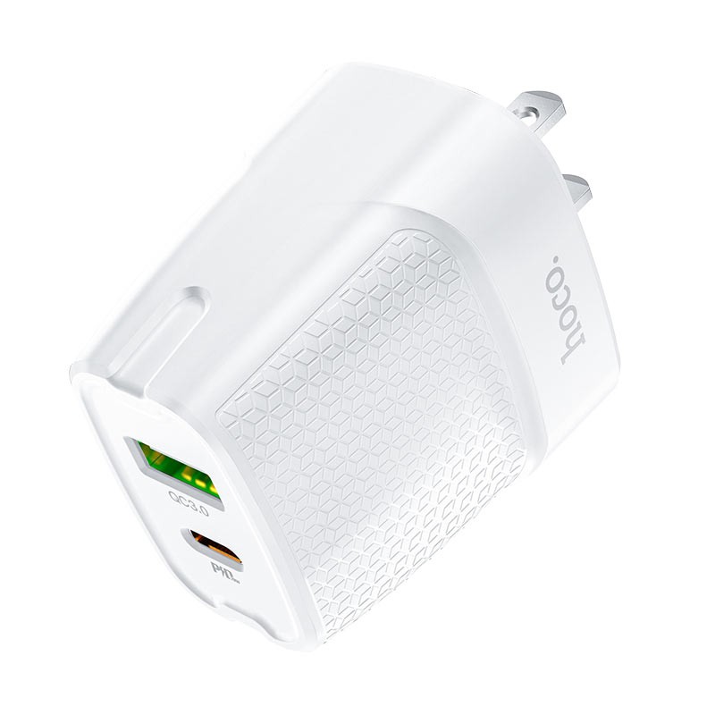 Cốc sạc 2 cổng USB Hoco C85A / C85 QC3.0 và TypeC PD20W (Trắng) - Hãng phân phối chính thức