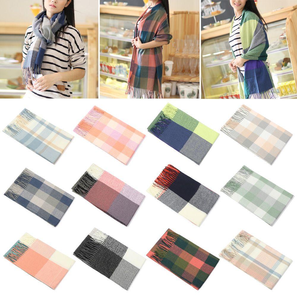 DIACHAVN Khăn Choàng Cổ Vải Cashmere Họa Tiết Kẻ Sọc Thời Trang Thu Đông Cho Nữ