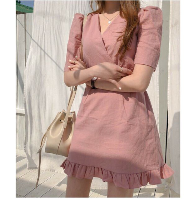 Đầm cổ v hồng baby siêu xinh
