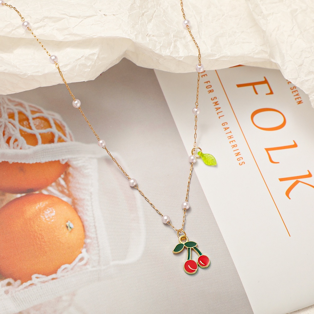 Dây Chuyền Mặt Hình Trái Cây Đính Ngọc Trai Nhân Tạo Phong Cách Hàn Quốc Thời Trang Cho Nữ