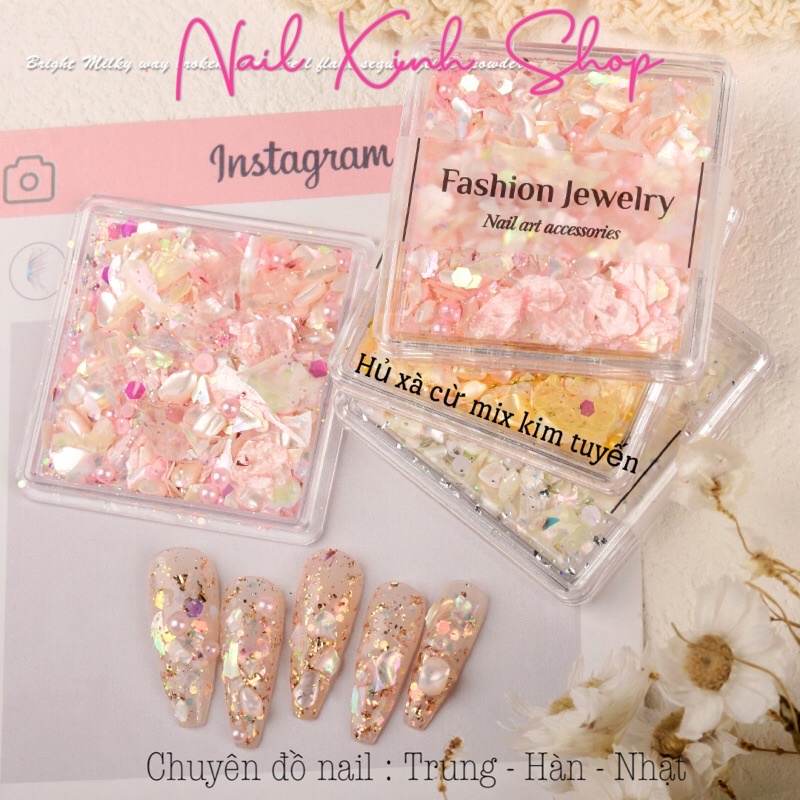 Xà cừ nail vân đá ,phụ kiện trang trí móng tay màu mới , siêu mỏng