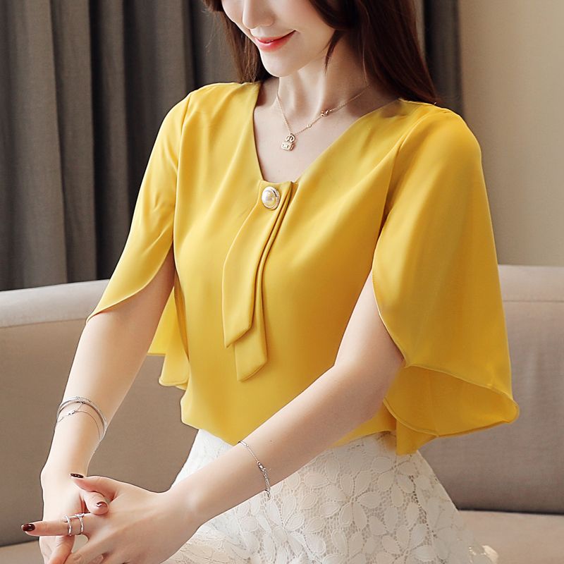 Áo Sơ Mi Chiffon Tay Ngắn Thời Trang Mùa Hè  Phong Cách Hàn Quốc Cho Nữ