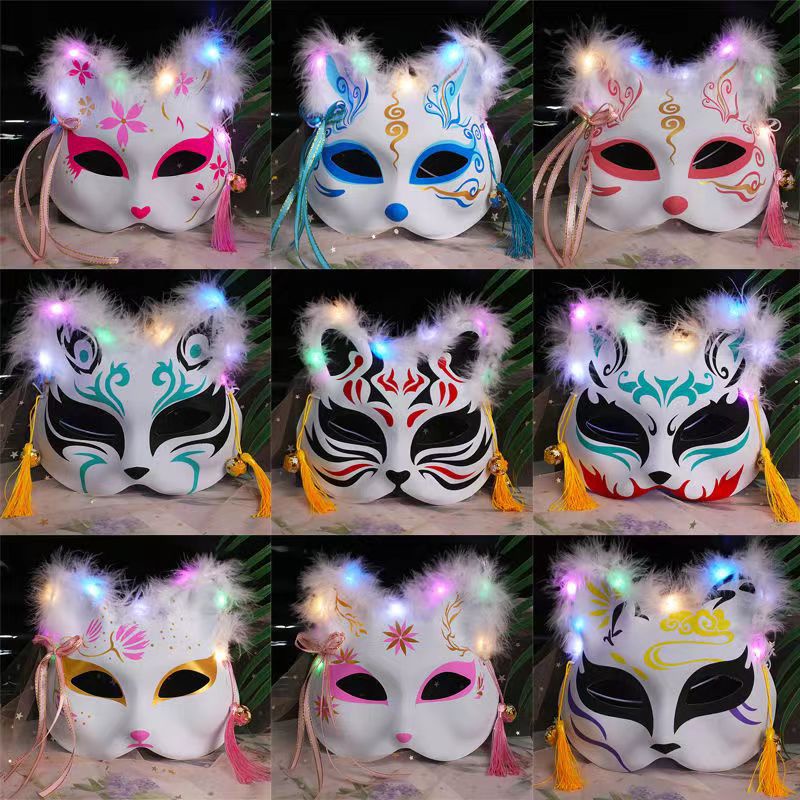 Mặt Nạ Hóa Trang Halloween Hình Cáo Nửa Mặt Phối Lông Vũ Dễ Thương Cho Bé Gái