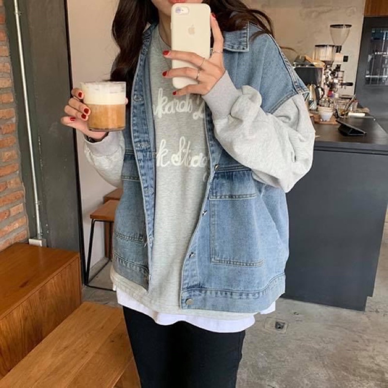 Áo khoác jean denim tay ngắn sát nách oversize - Order taobao quảng châu