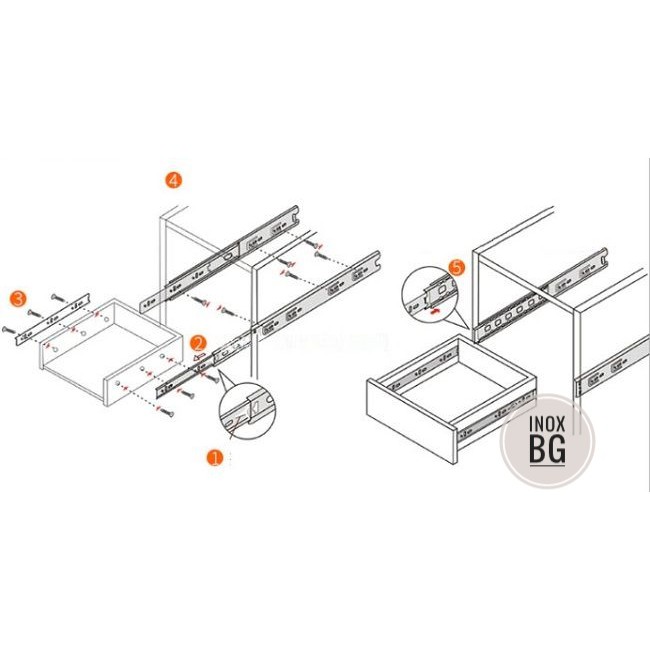 Bộ 2 Thanh ray trượt 3 tầng INOX ngăn kéo tủ cho thợ làm tủ, đóng tủ