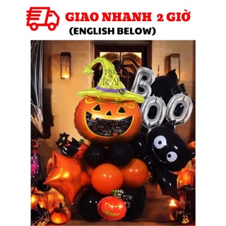 Bộ bóng trái bí trang trí Halloween màu đen cam bbhl30