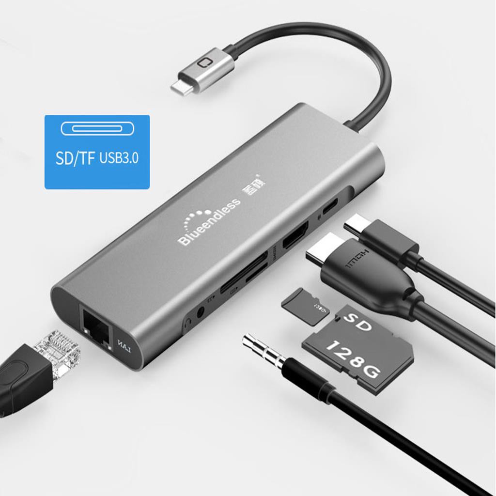 Cáp Blueendless  5in1, 7in1, 9in1,10in1 Type C Sang HDMI 4K 1000Mbps Ethernet,2 USB 3.0 Ports,SD/TF Card Reader