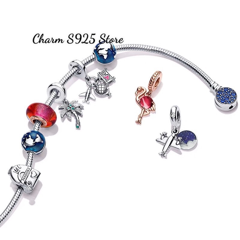 charm pan treo hoạ tiết travelling bạc s925 cao cấp