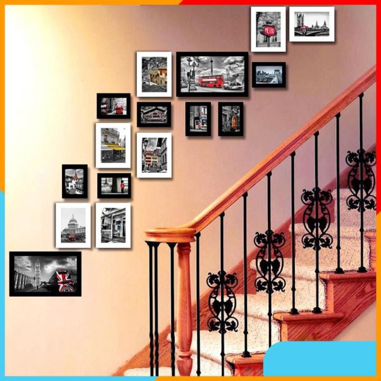 Khung Ảnh Treo Tường ⚜️FREESHIP⚜️ Bộ Khung Ảnh Treo Tường Cầu Thang KA1602 - Bảo Hành Gãy, Vỡ - Hỗ Trợ In Hình