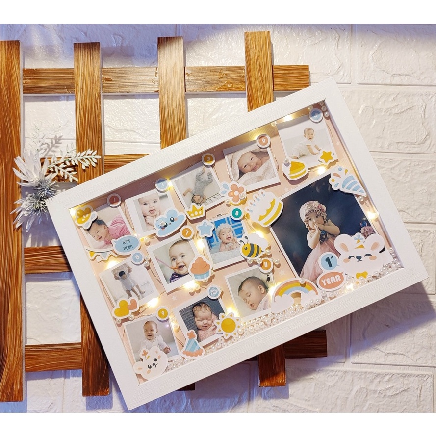 Khung ảnh 3D trang trí sẵn đầy năm / sinh nhật cho bé, kèm in ảnh, hoàn thiện khung size 20*30cm/30×40